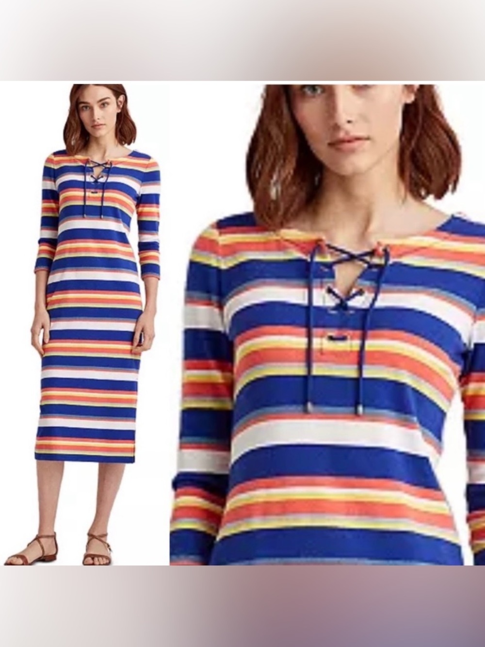 Lauren Ralph Lauren's slim-fitting  midi dress size M medium blue coral
